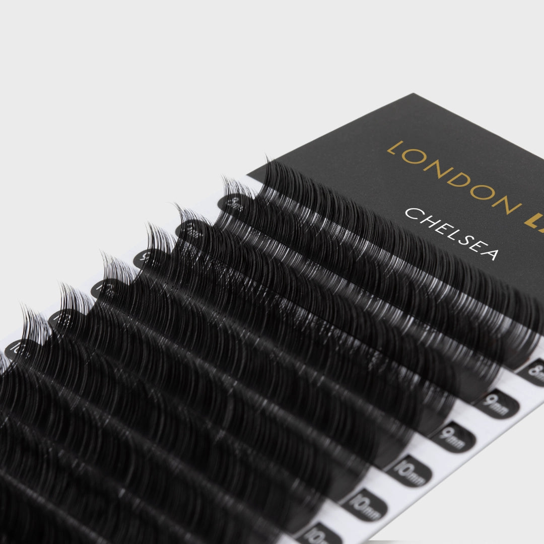 London Lash Chelsea Lashes 0.07 close up image showing fine lash texture on white background