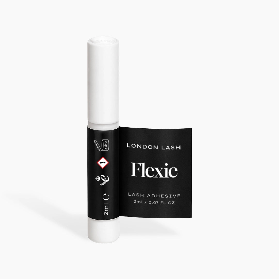 Collection of London Lash sample adhesives on a white background