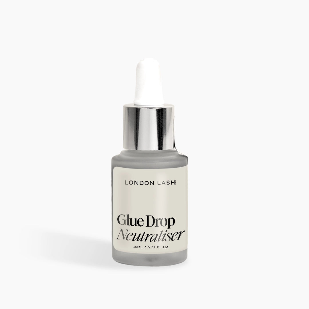 Bottle of London Lash Glue Drop Neutraliser on a white background
