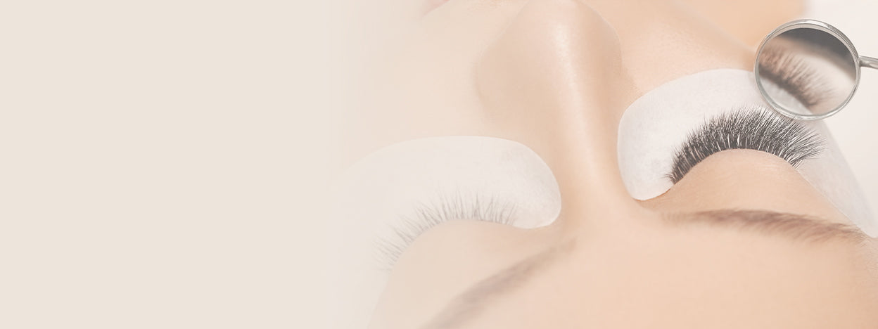 Close-up eyelash extensions and under eye patches