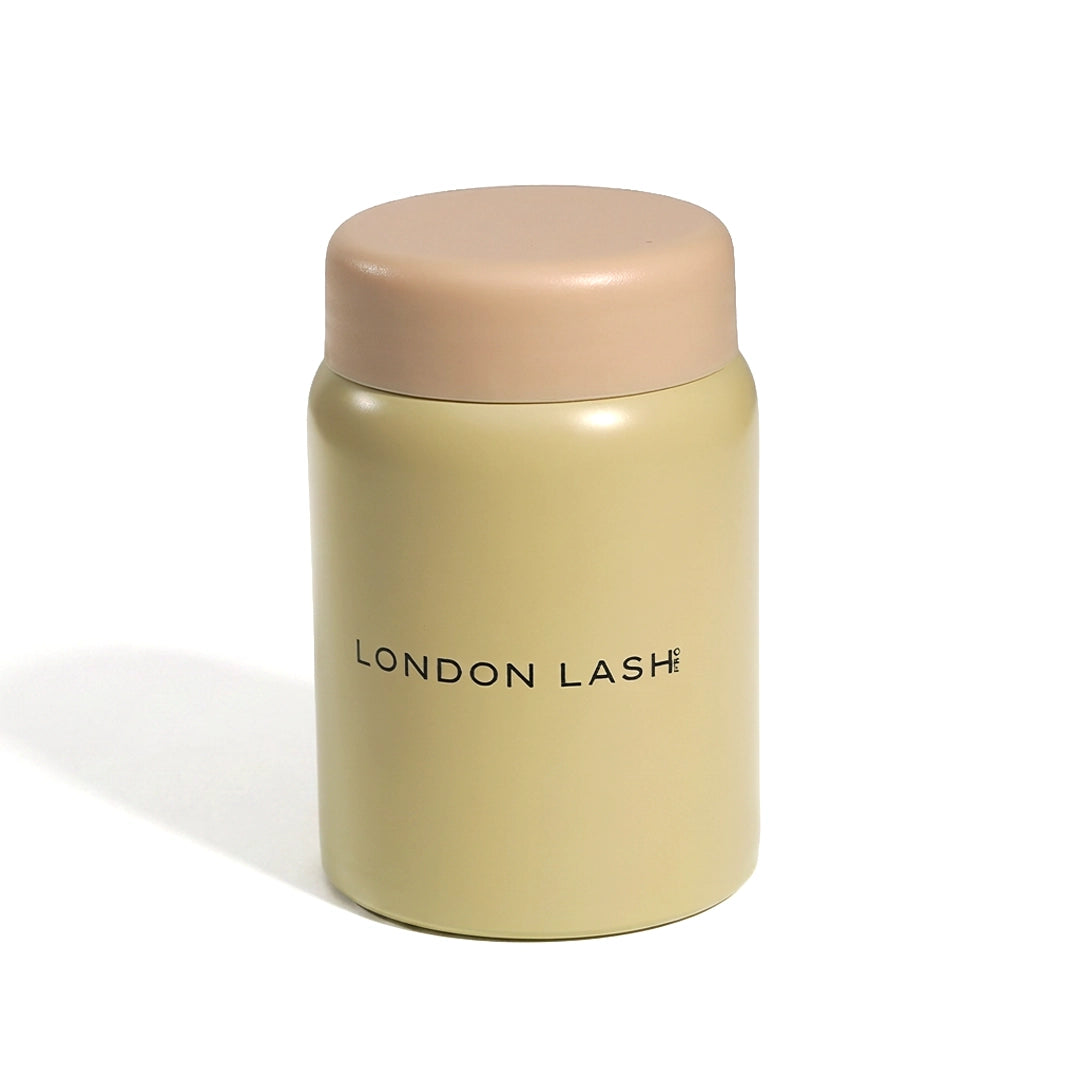 Beige Airtight Container with a beige lid on a white background, featuring 'London Lash' branding.