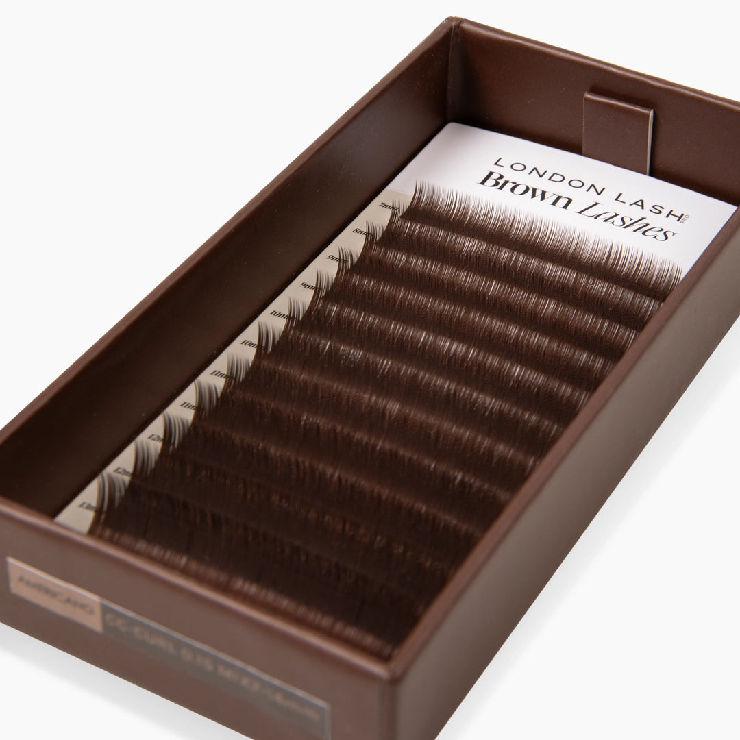 London Lash Brown Lashes tray in Americano tone on white background