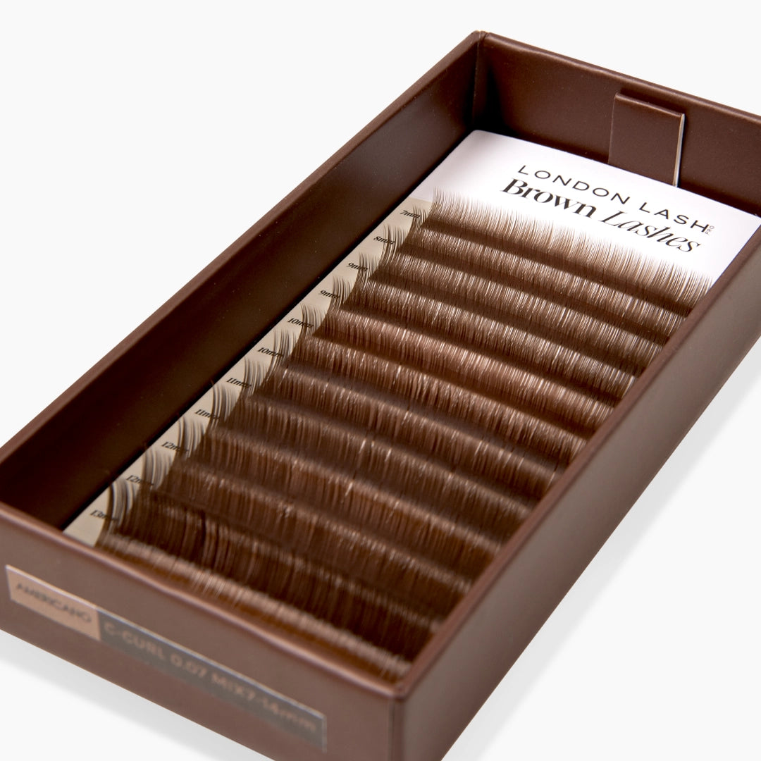 Professional brown eyelash extensions tray by London Lash in Americano colour