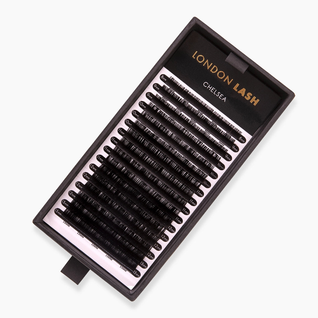London Lash Chelsea Lashes ultra fine 0.07 thickness open tray on white background