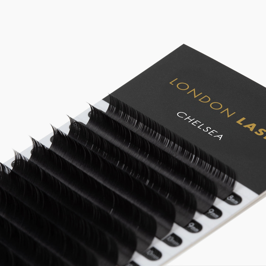 London Lash Chelsea Lashes 0.10 close up image showing fine lash texture on white background