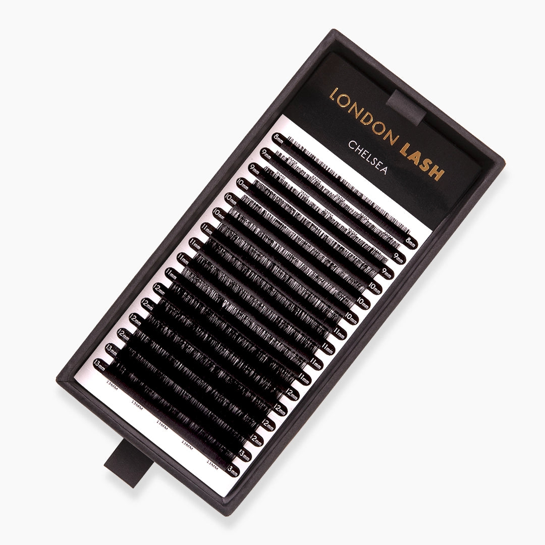 London Lash Chelsea Lashes ultra fine 0.12 thickness open tray on white background