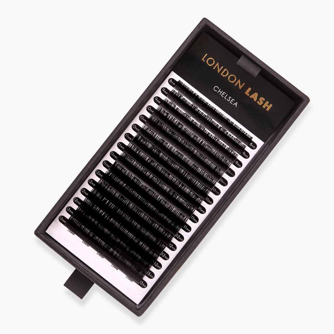 London Lash Chelsea Lashes ultra fine 0.15 thickness open tray on white background