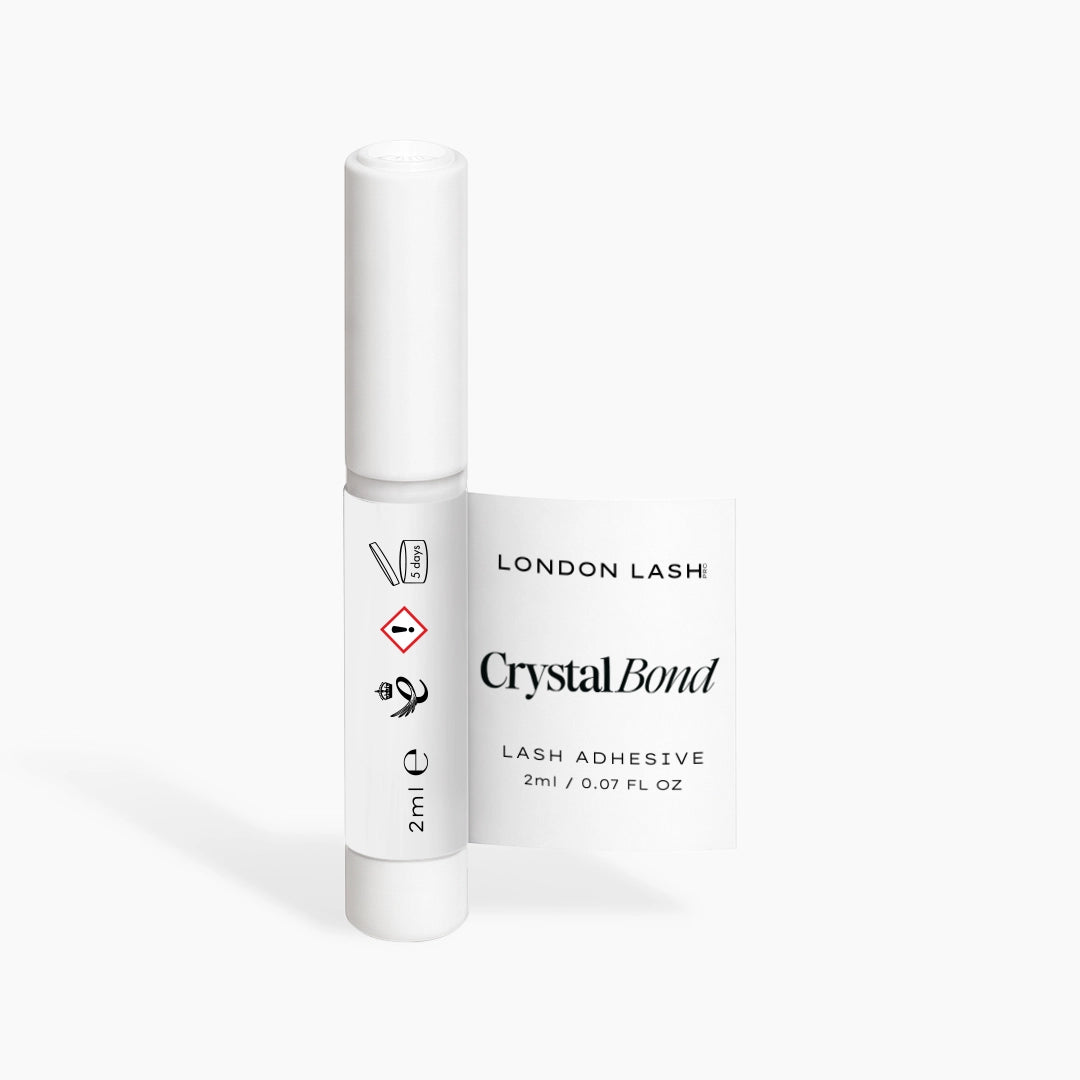London Lash Crystal Bond lash adhesive sample on a white background