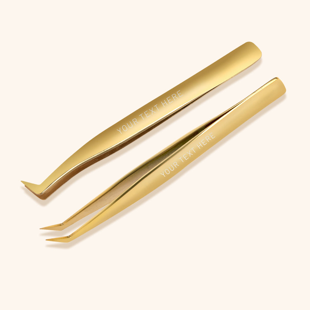 Engraved lash extension tweezers