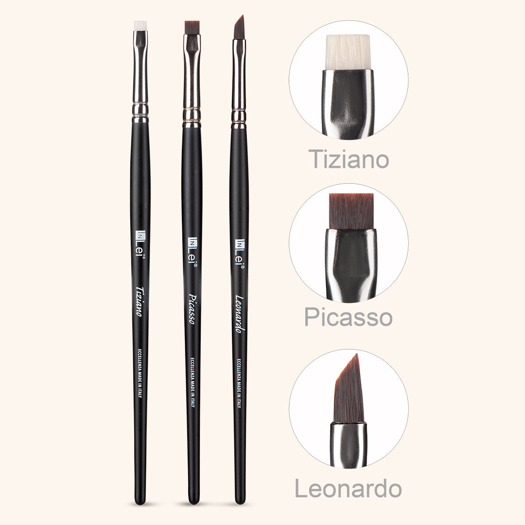 InLei® brow collection set of professional brushes image with information of each brush