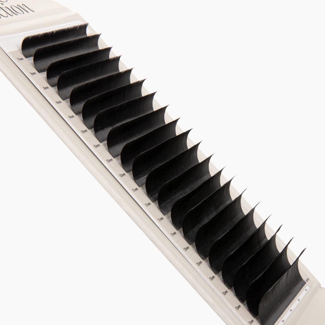 London Lash Kensington Lashes 0.07 close up showing satin finish lash strips in mixed lengths and C curl