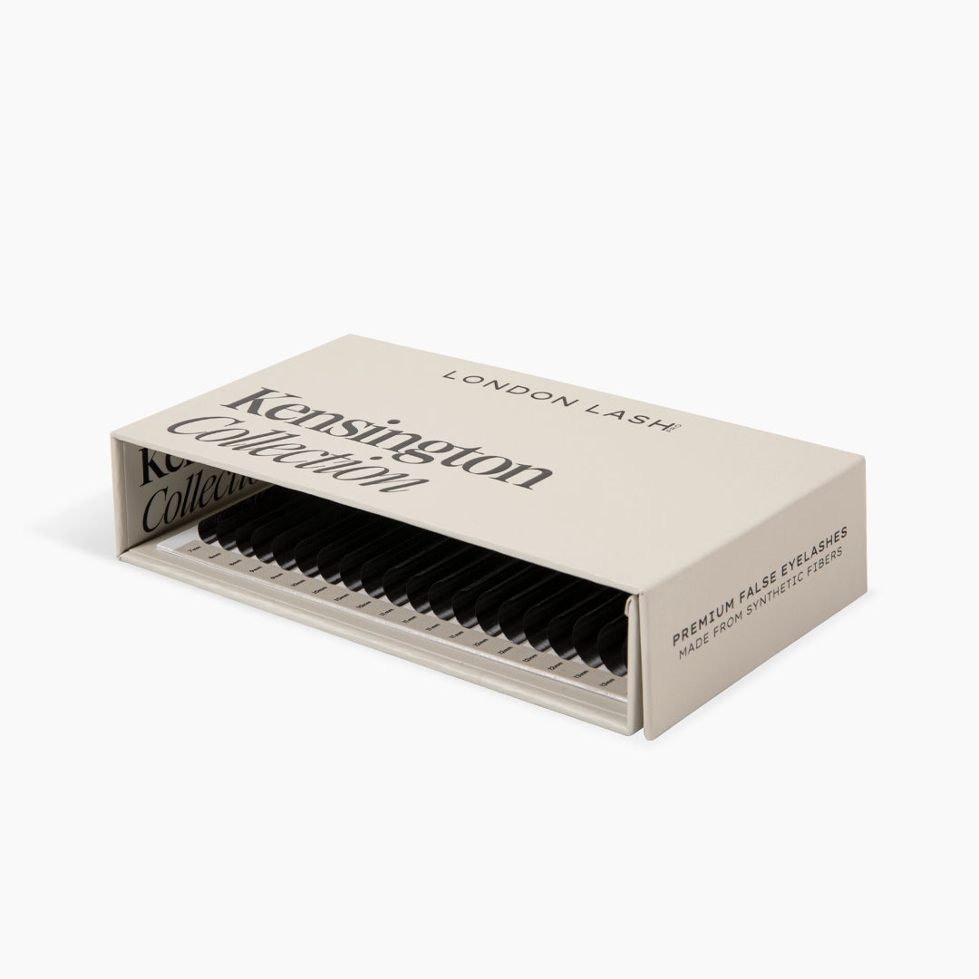 London Lash Kensington Lashes 0.07 mixed length tray with innovative flat fold packaging on white background