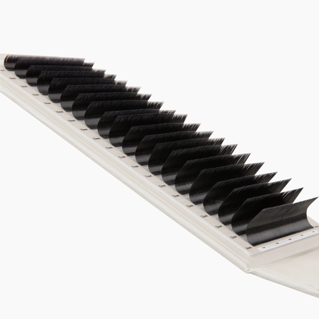 London Lash Kensington Lashes 0.07 close up showing satin finish lash strips in mixed lengths and M curl