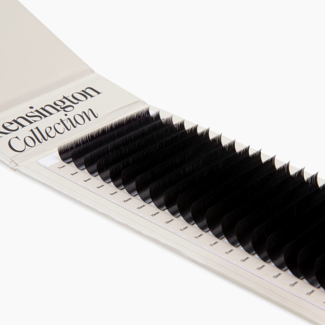 London Lash Kensington Lashes 0.085 close up showing satin finish lash strips in mixed lengths and CC curl
