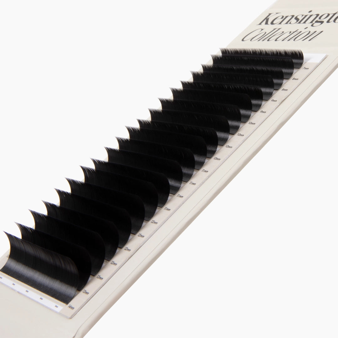 London Lash Kensington Lashes 0.085 close up showing satin finish lash strips in mixed lengths and C curl