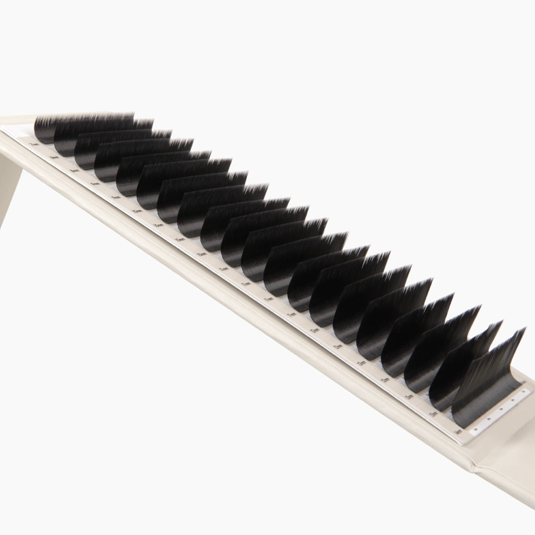 London Lash Kensington Lashes 0.085 close up showing satin finish lash strips in mixed lengths and L curl