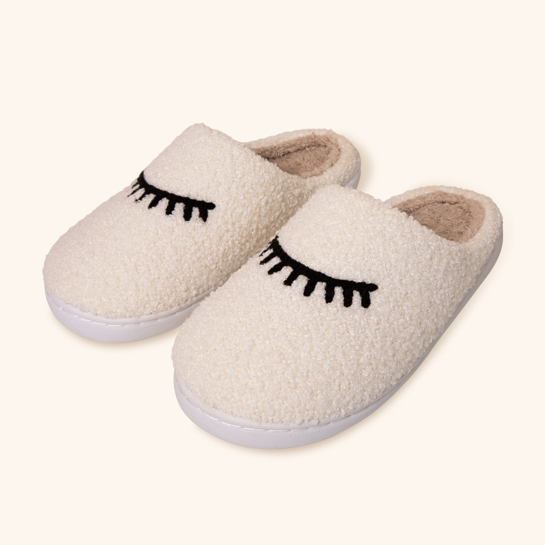 Cosy Teddy Slippers with Lash Design