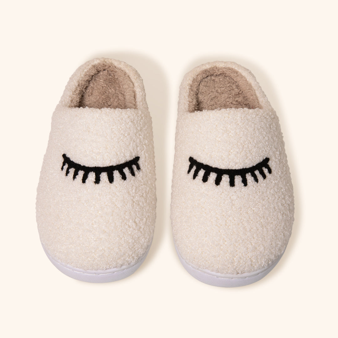 Cosy Teddy Slippers with Lash Design