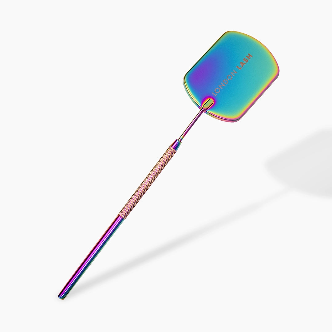 Colorful lash mirror with a brand name on a white background