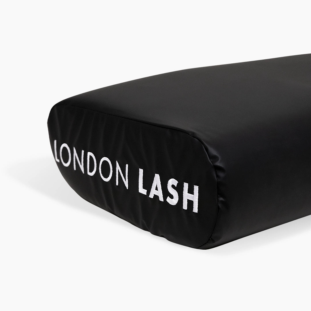 Black Memory Foam Lash Pillow pillow with 'London Lash' branding on a white background