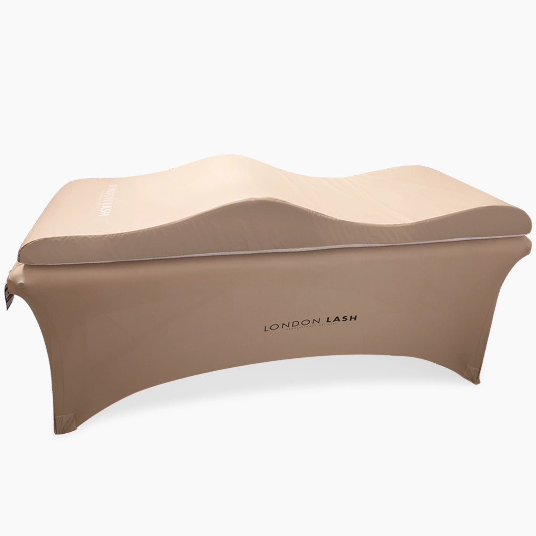 Beige Beauty Bed Memory Foam Topper with 'London Lash' branding on a white background