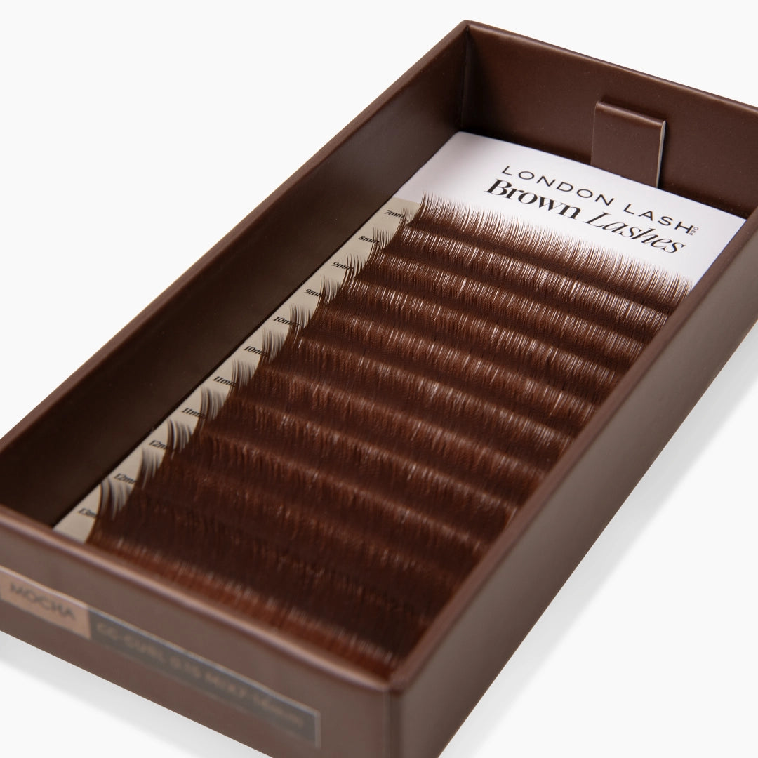 London Lash Brown Lashes Mocha CC Curl 0.15 thickness on white background