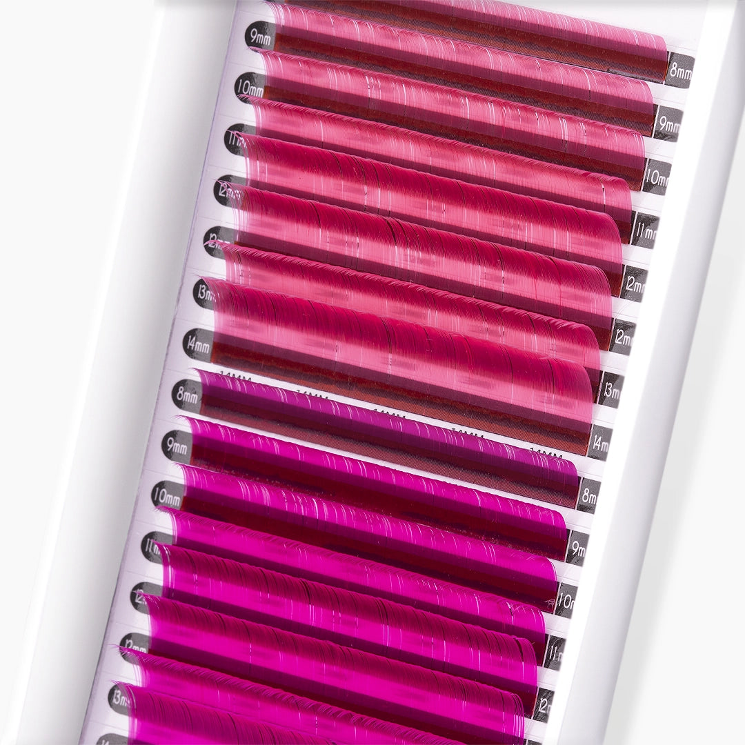 London Lash pink and hot pink faux mink coloured lash extension tray on white background