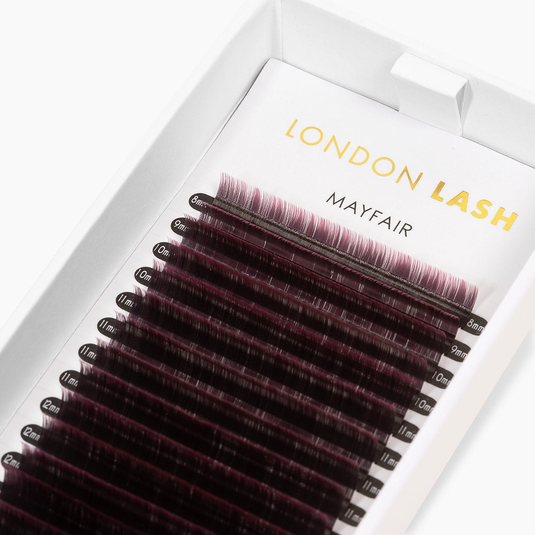 London Lash Pink Two-Tone Ombre Lashes 0.07 tray showing black to pink tip lash strips on white background