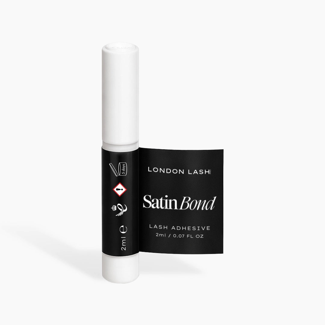 London Lash Satin Bond lash adhesive sample on a white background
