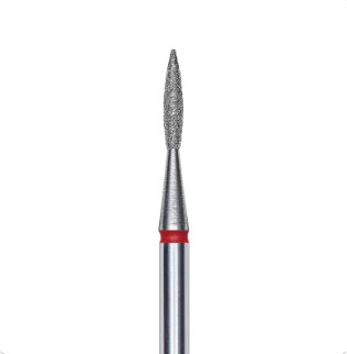Staleks Diamond nail drill bit, pointed "flame", red, head diameter 1.6mm/ working part 8mm FA11R016/8