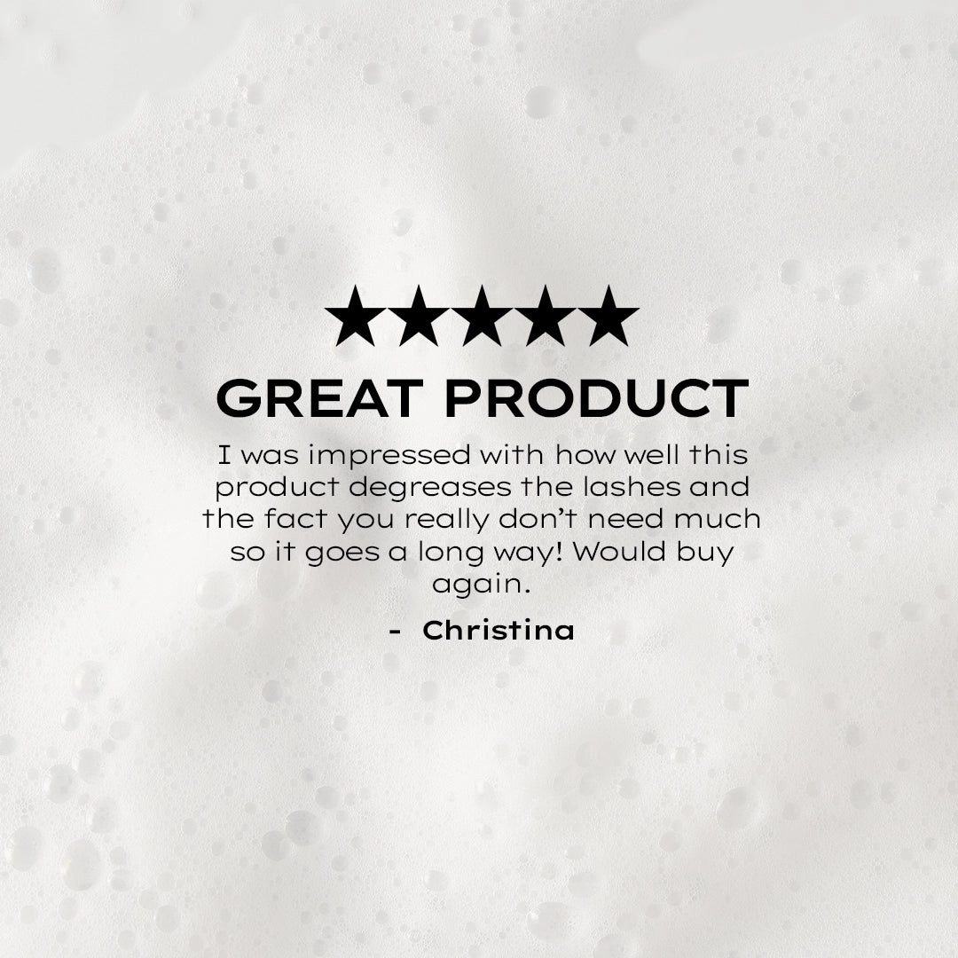 Five-star rating with a review on a textured white background
