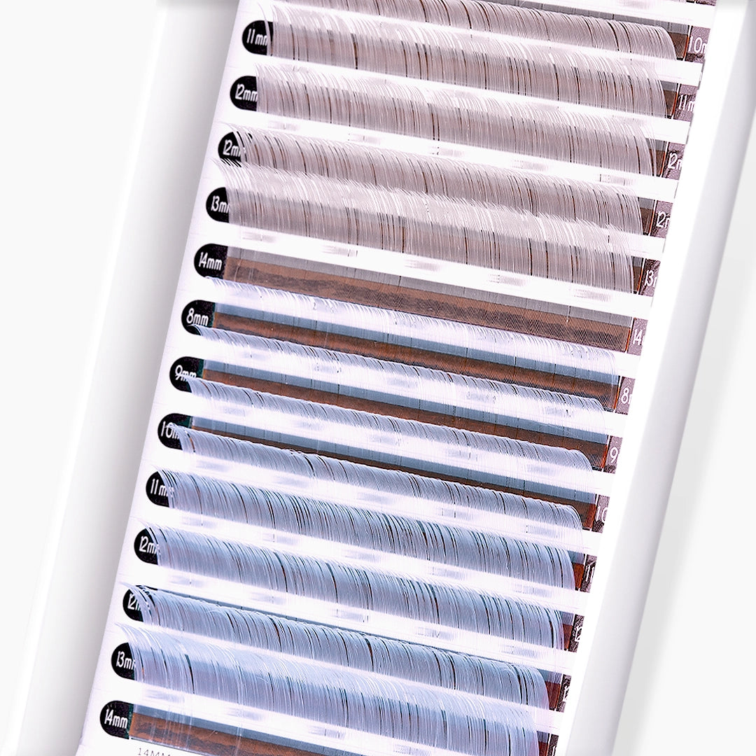London Lash silver and light blue faux mink coloured lash extension tray on white background