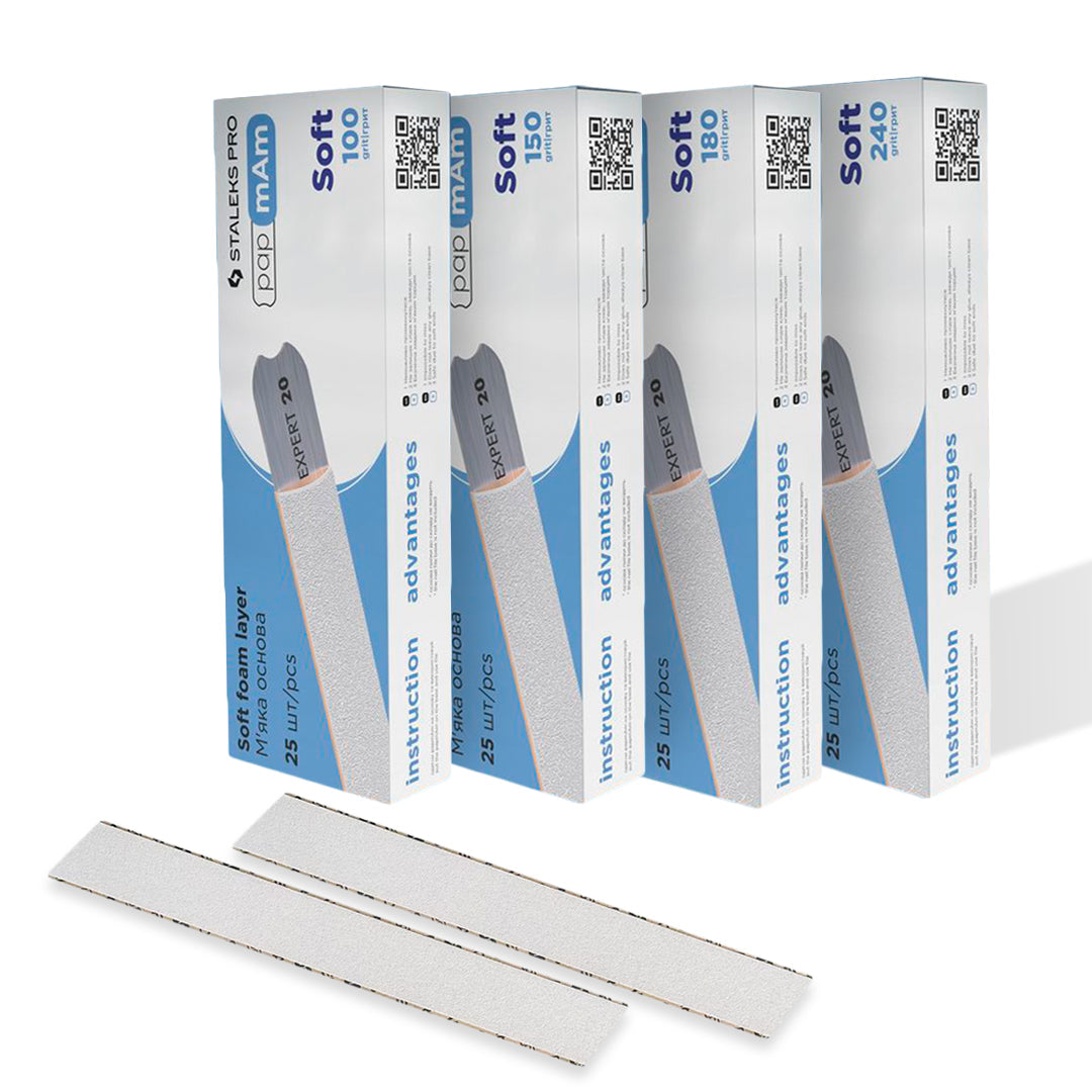 Staleks Disposable White Files with Soft Foam Layer EXPERT 20 (Various Grits, 25 pcs)