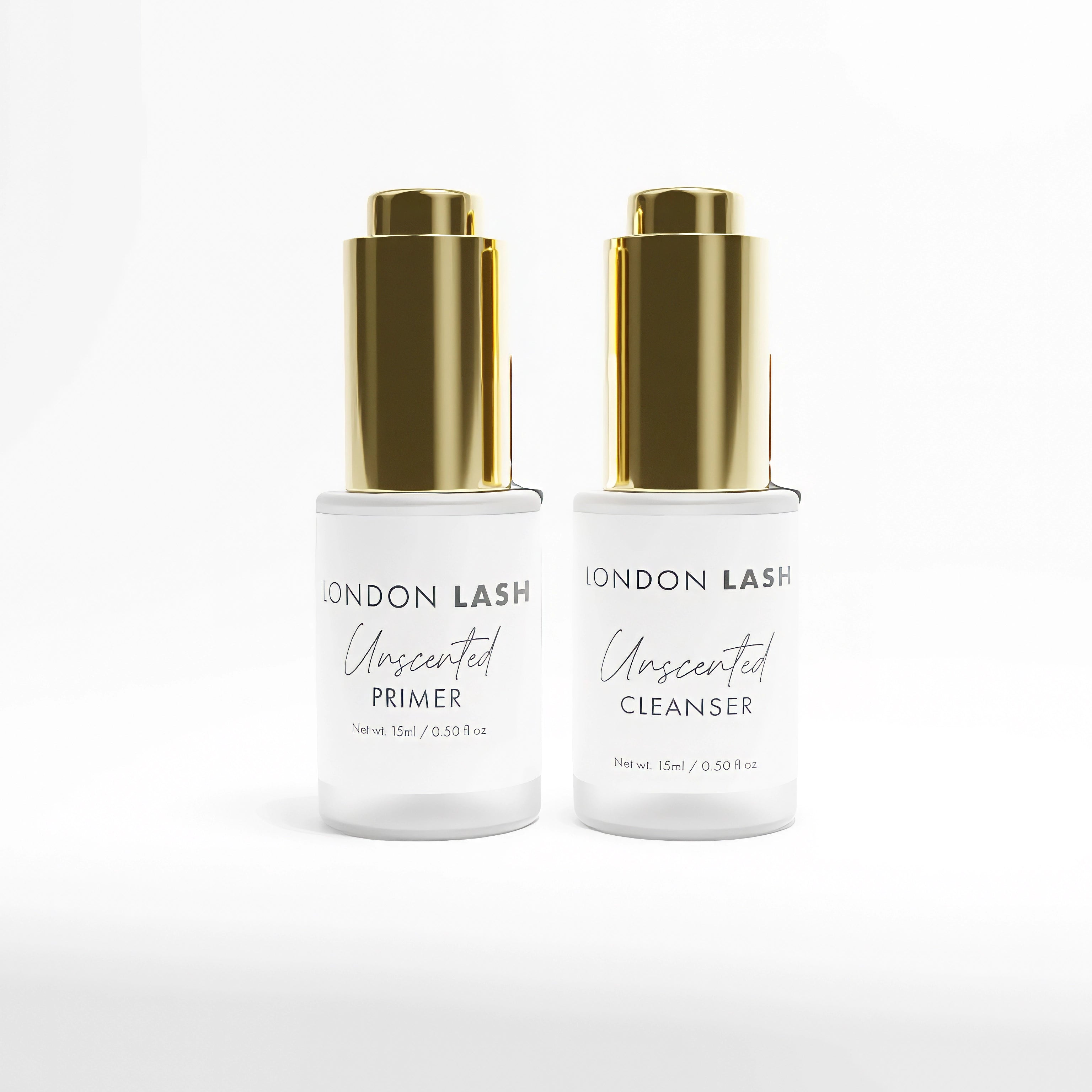 London Lash Super Prep Duo. A bottle of Eyelash Primer and Cleanser on a white background