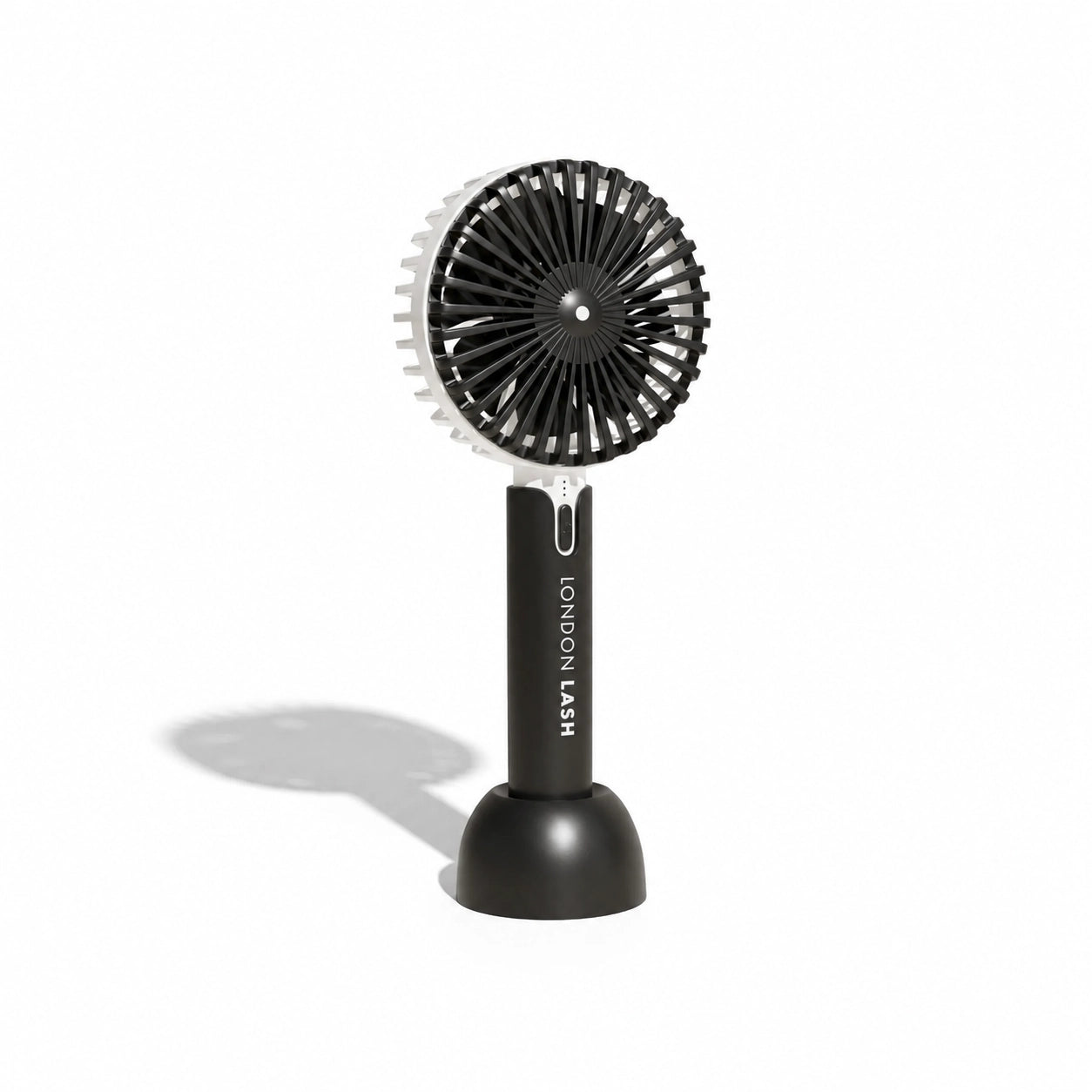 Black Mini Cooli lash fan with 'LONDON LASH' branding on a white background