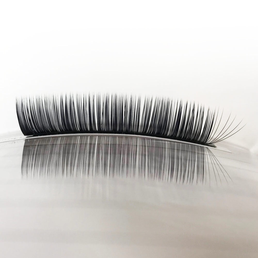 curved acrylic palette with a strip of volume lashes on the surface