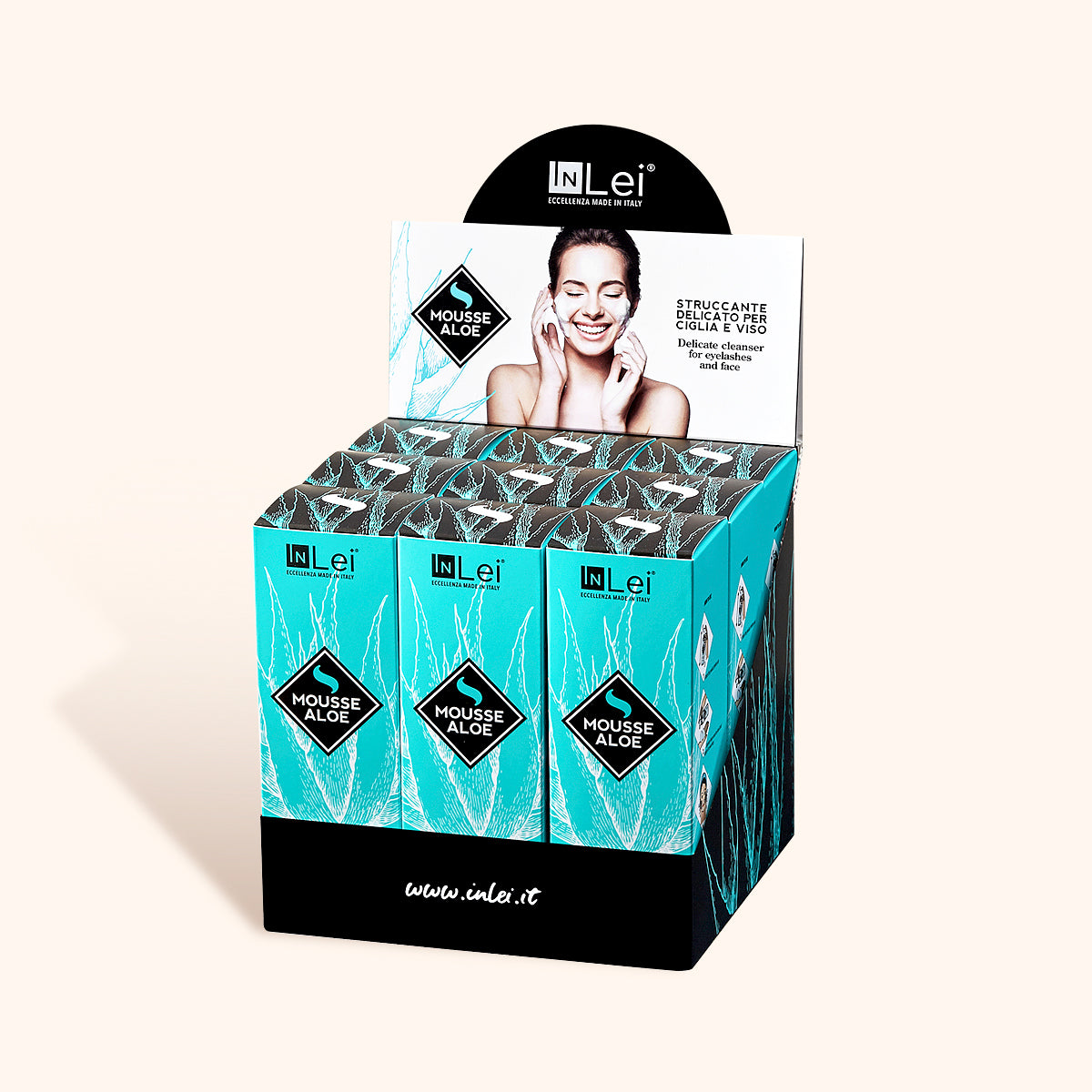 InLei® Delicate lash and brow shampoo Aloe Vera scent bottle box with nine units