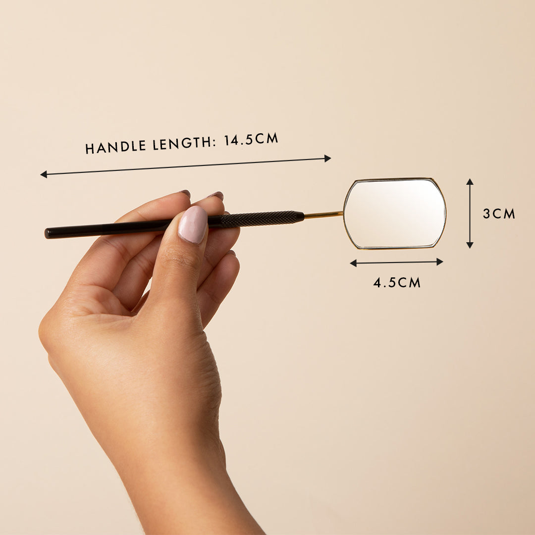 best eyelash extensions treatment mirror for lash techs being held up to show the dimensions