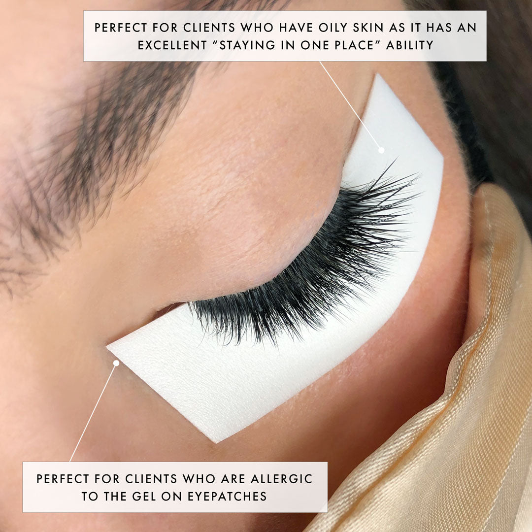 foam tape for eyelash extensions being used in place of an eyepatch